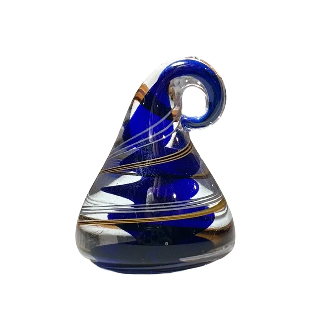 Murano Glass Ornament Blue Gold White Swirl Art Sculpture